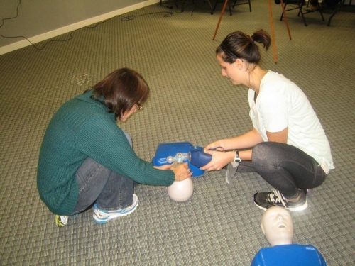 Using a bag valve mask in a CPR HCP course in Kelowna First Aid